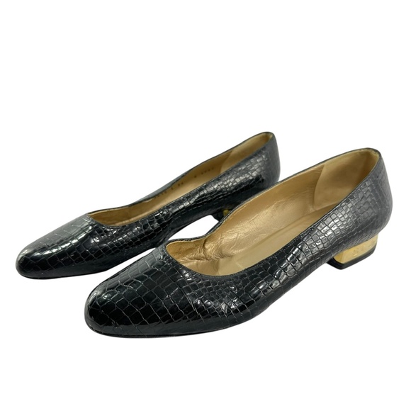 Vintage ST. JOHN Black Croc-Embossed Patent Leather Logo Loafers 10 AA - Picture 10 of 13